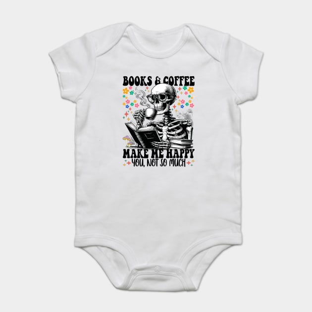 Funny Book and Coffee Skeleton Baby Bodysuit by JessArty